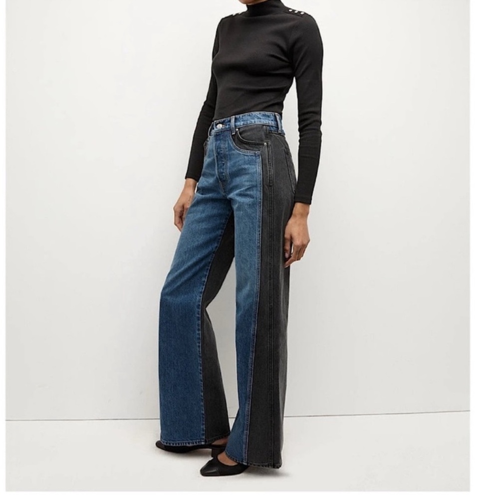 Veronica Beard Stylish Flare Blue and Black Women's Jeans